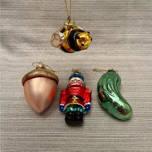 Set of Mercury Glass Ornaments Acorn Bee Pickle Nutcracker